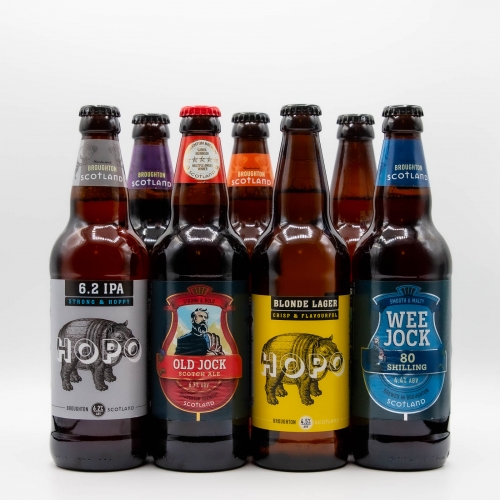 79 Sharing Case contains 12 x 500ml real ales, IPA, pale ales and other traditional scotch classics. Image includes 6.2 IPA, Old jock, Craft Lager, and Wee Jock